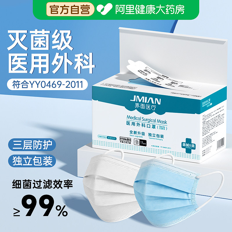 界面医用外科口罩一次性医疗夏季薄款透气灭菌级单独立包装成人女