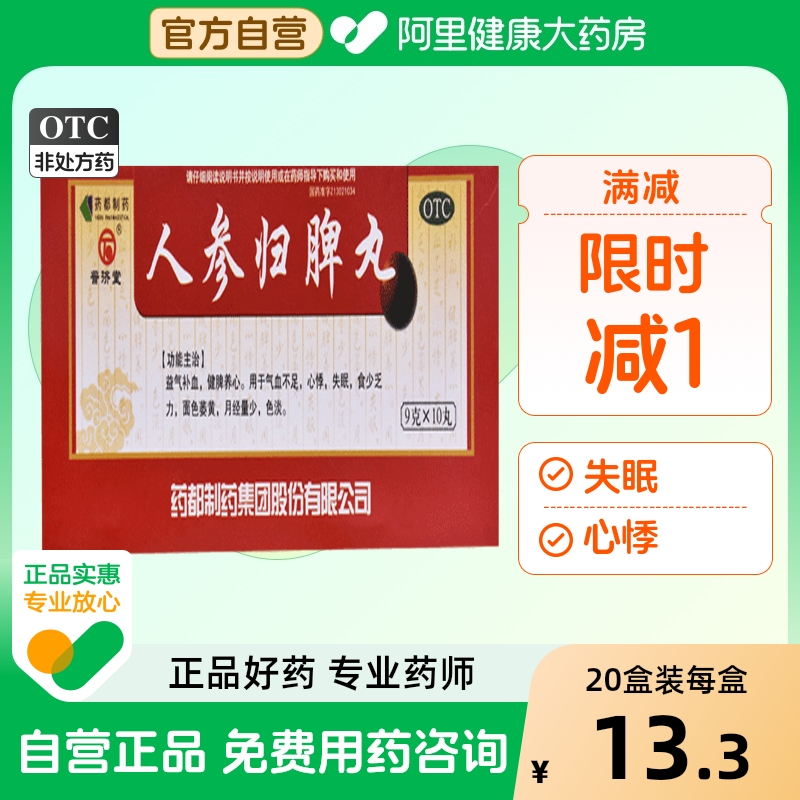 【自营】【普济堂】人参归脾丸9g*10丸/盒失眠气血不足心悸月经量少益气补血