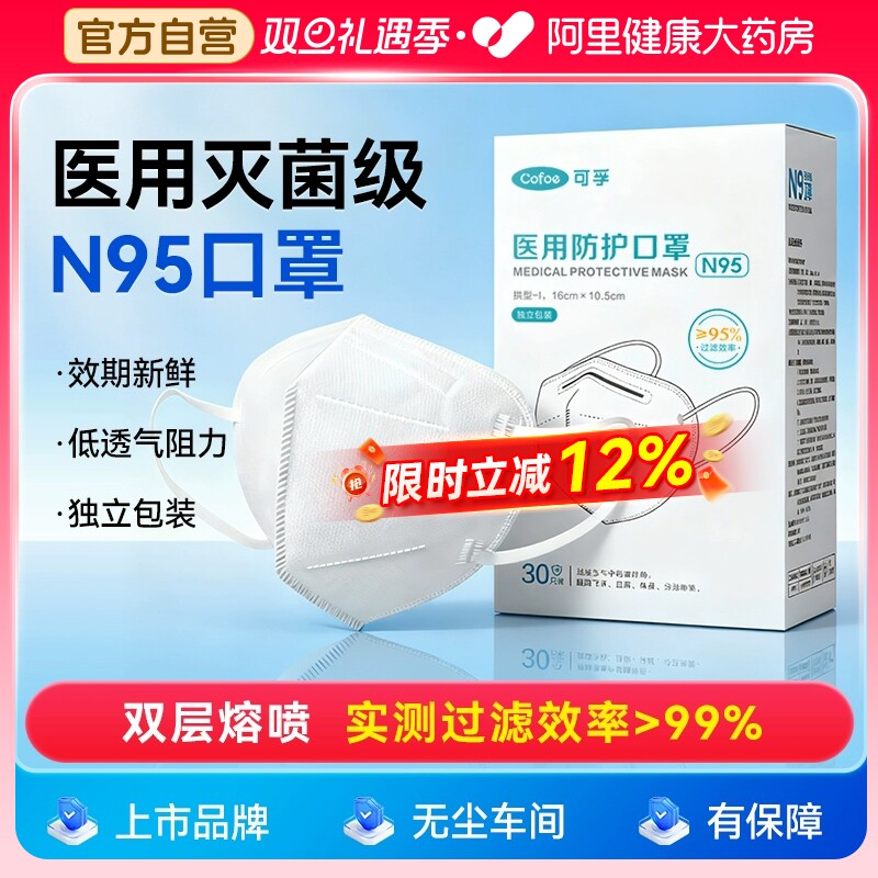 可孚n95级医用防护口罩一次性医疗官方正品灭菌独立装防工业粉尘