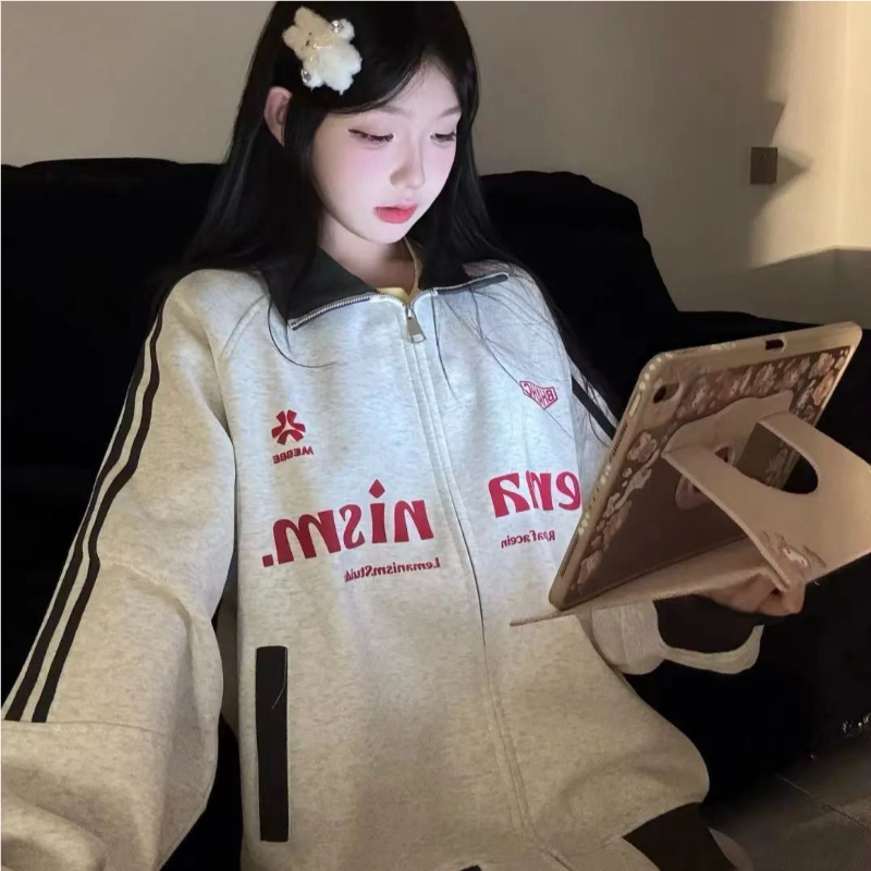 潮牌美式拉链开衫棒球服男女款2025新款秋冬学生宽松立领夹克外套