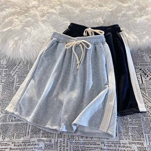 灰色睡裤 阔腿宽松高腰休闲外穿中学生五分裤 女夏薄款 纯棉运动短裤