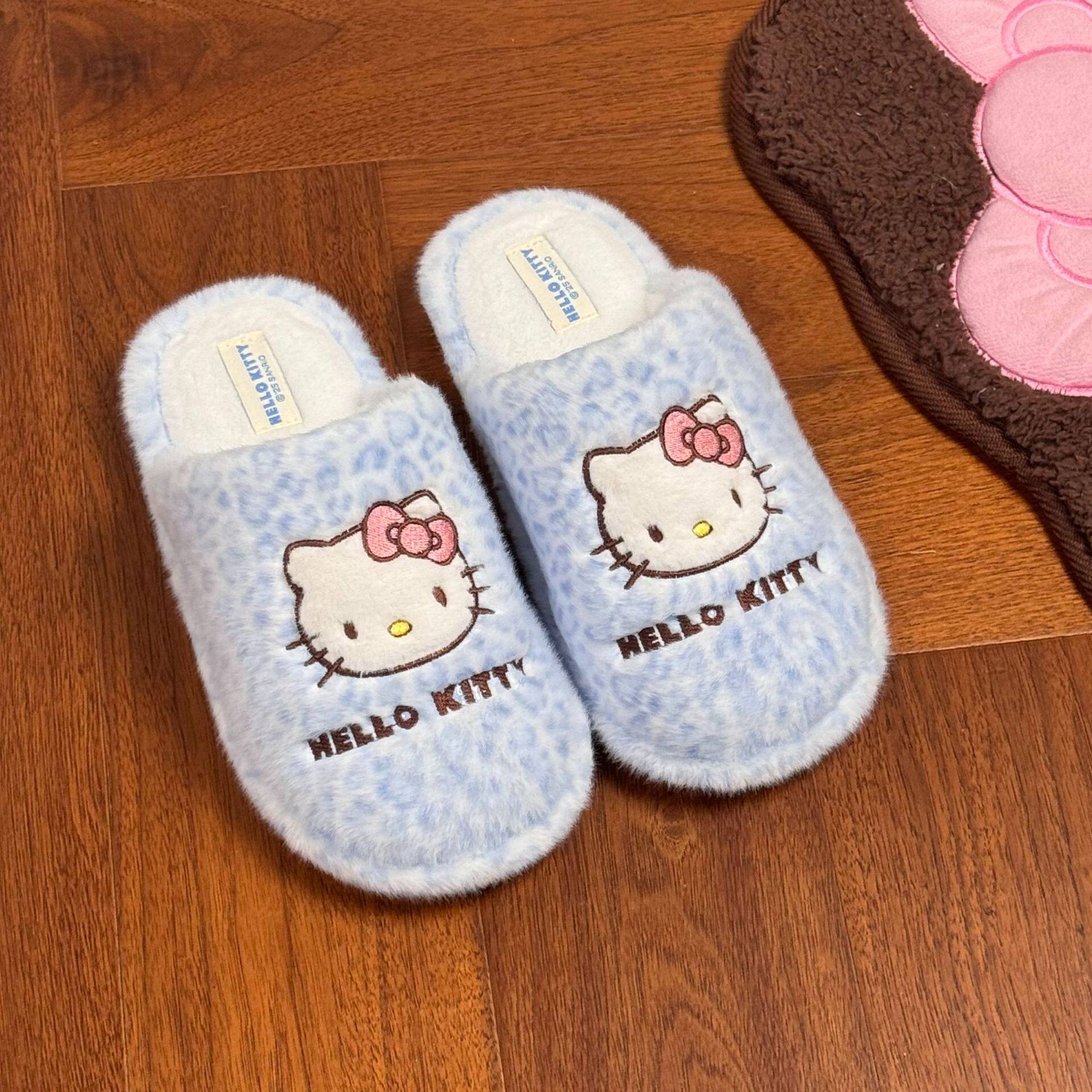 正版kitty棉拖鞋女冬天室内家居毛绒拖鞋冬季居家加绒保暖毛拖鞋