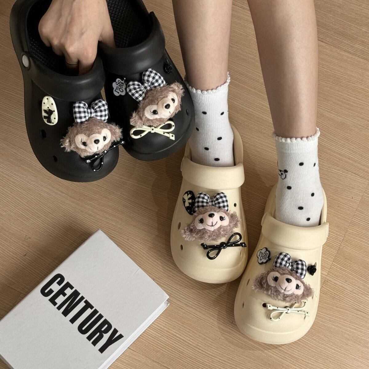 卡通可爱洞洞鞋女外穿暴走不累脚透气踩屎感增高厚底防滑包头拖鞋