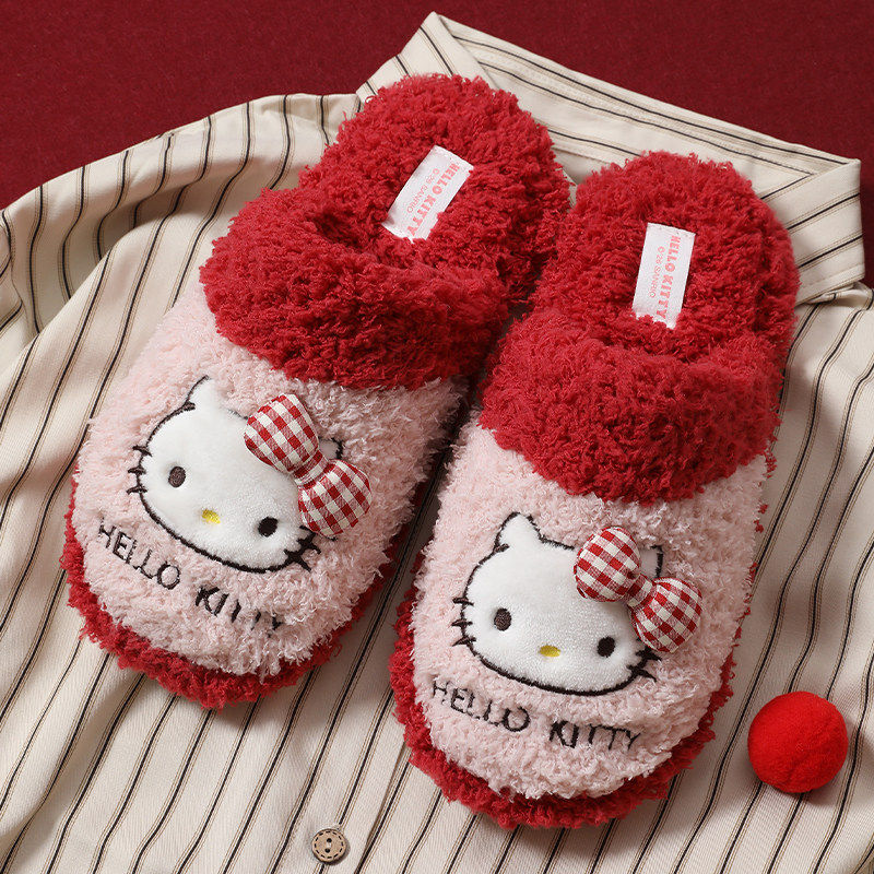 三丽鸥正版HelloKitty毛毛鞋2026秋冬新款高颜值懒人居家舒适棉拖