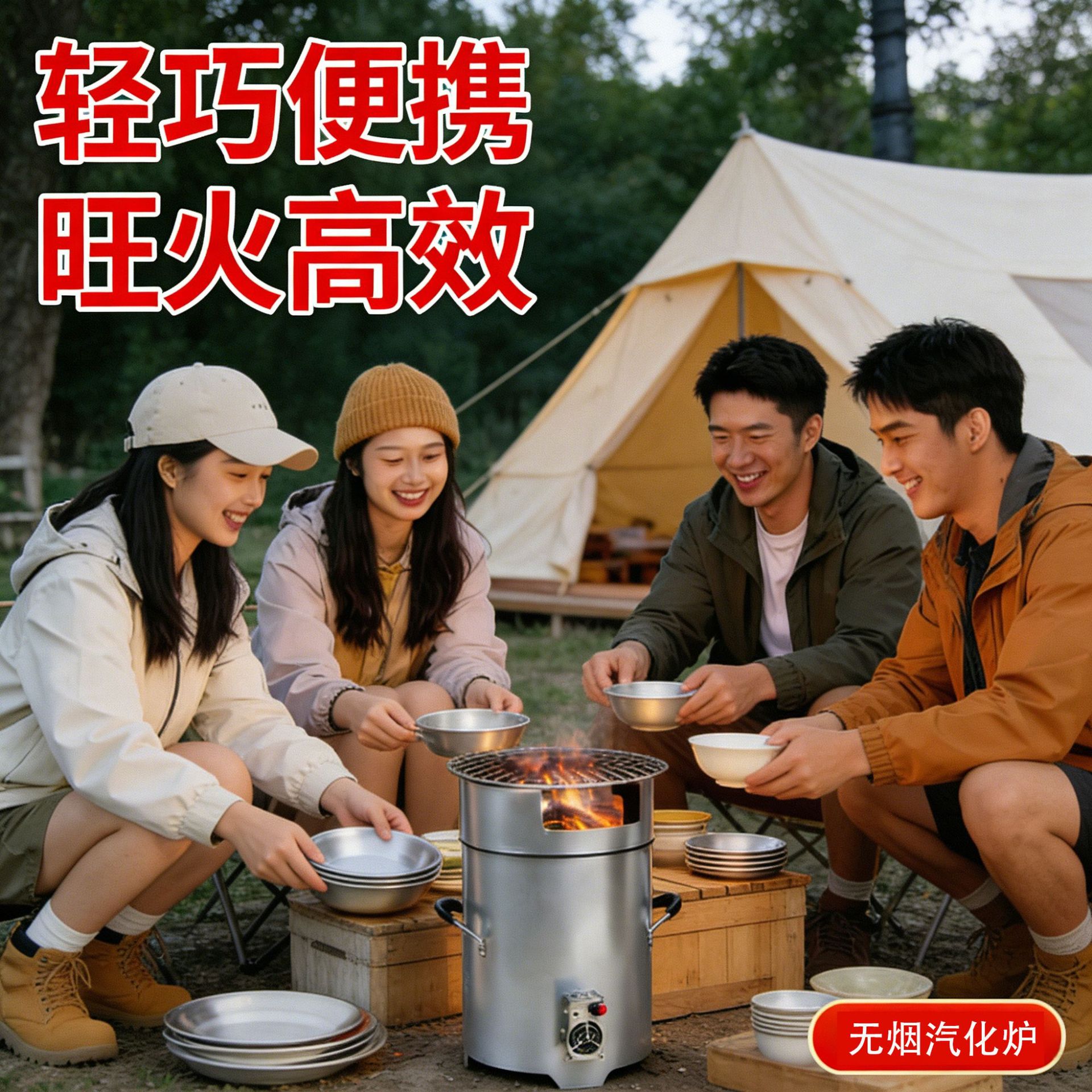 无烟新型柴火灶农村家用室内户外移动便携汽化柴火炉子