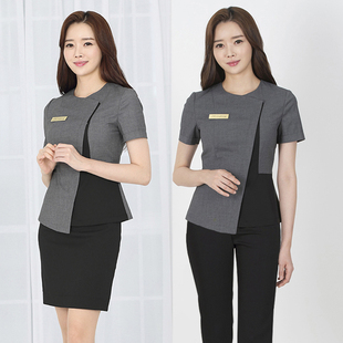 新款spa纹绣美容师美甲师职业套装夏季前台导购店长服工作服修身