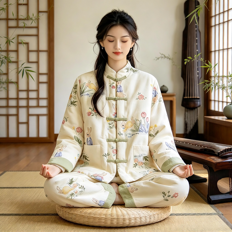 冬季禅意佛系女装新中式棉花棉袄禅修居士服加厚保暖太极国风棉衣