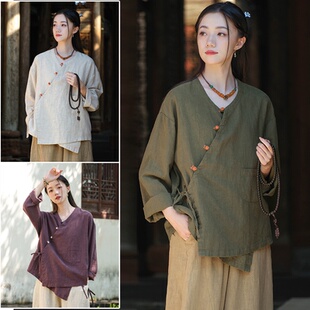 中国风佛系禅服女高端棉麻素衣茶服外套新中式寺院拜佛居士服女款