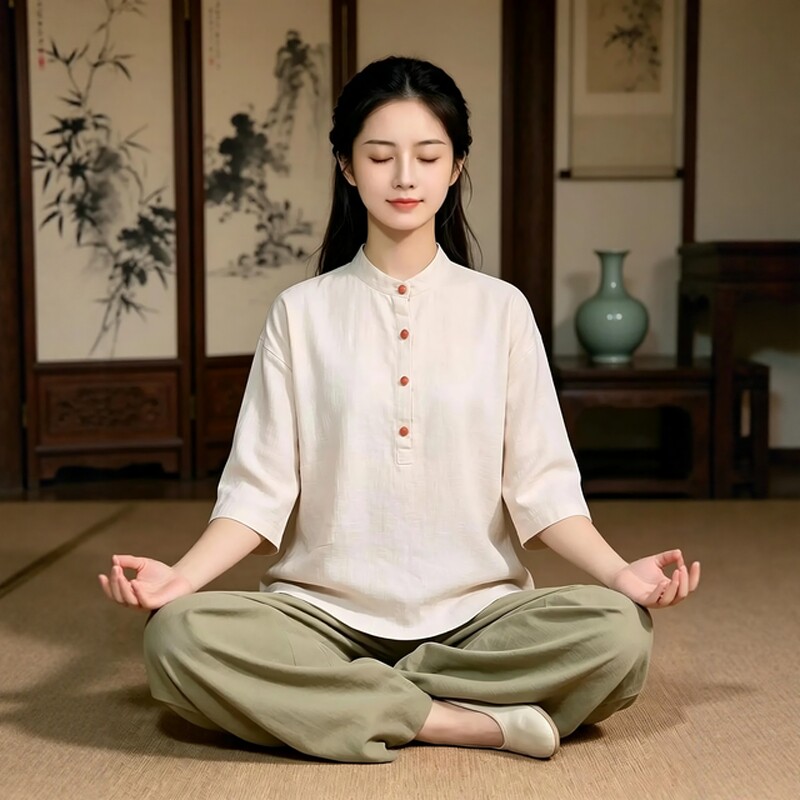 新中式女装居士服女款禅意佛系茶服衬衫修行打坐禅服太极拳练功服