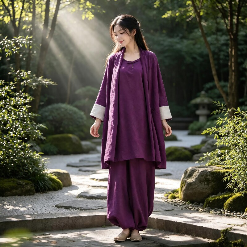 中式禅意佛系高端女装宽松风衣阔腿裤高个子松弛感穿搭居士禅修服