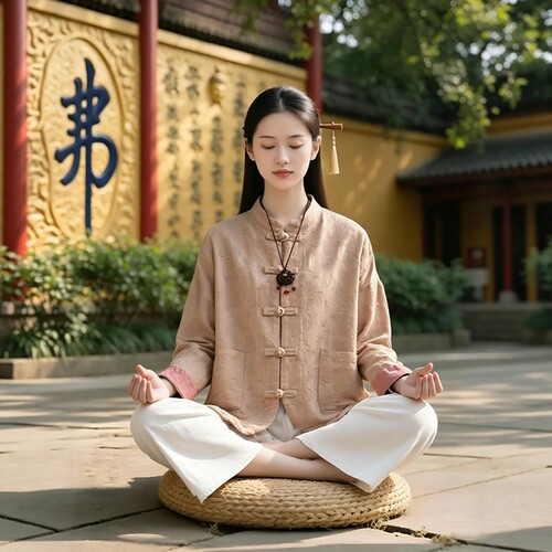 中国风居士服女款佛系风修行素衣长袍套装禅服禅意拜佛寺庙穿搭秋