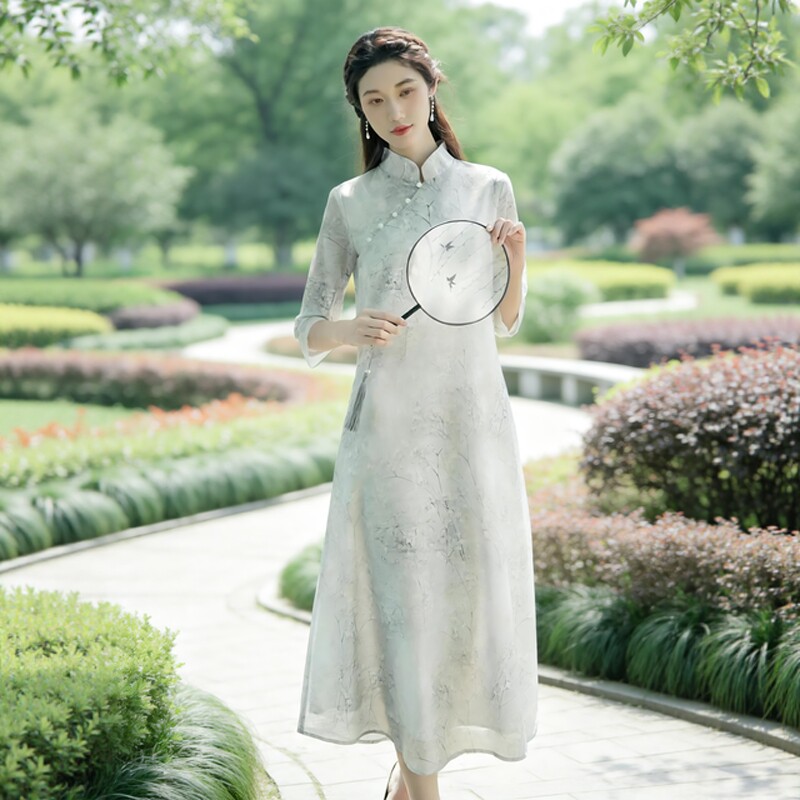 夏季禅意女装中国风连衣裙气中式长裙立领改良旗袍复古茶艺服装女
