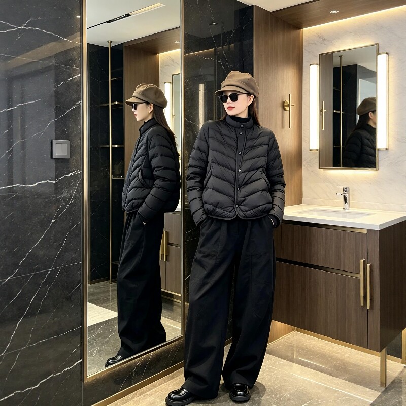 冬季轻薄95白鸭绒短款立领宽松羽绒服女款韩系洋气双面穿保暖外套