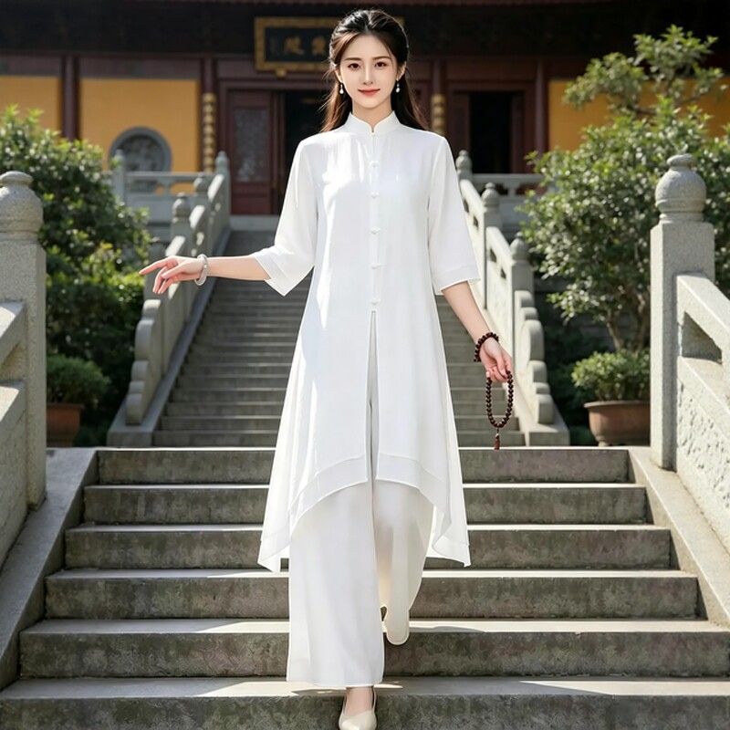 中国风禅意佛系女装禅意风仙气疗愈禅服居士服女款白色仙气太极服
