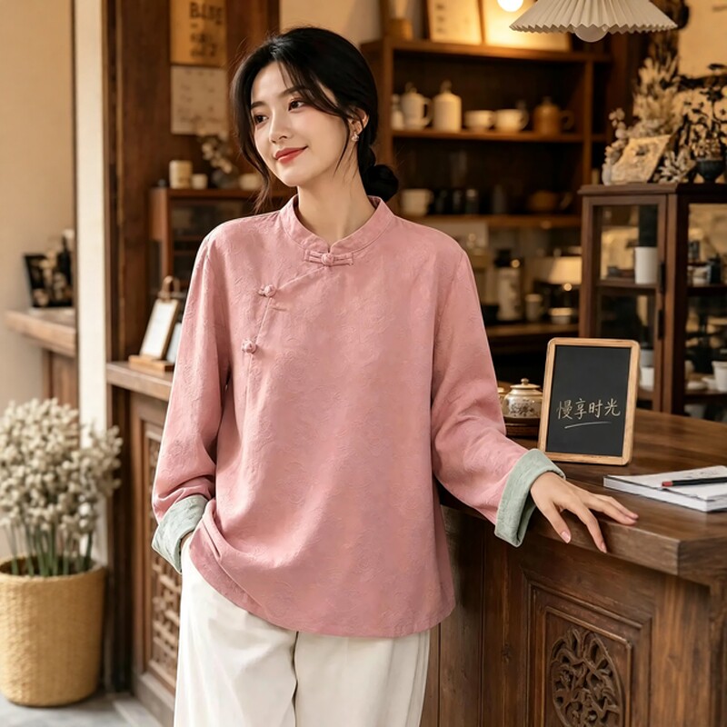 养生馆棉麻斜襟盘扣工作服汉服茶艺师艾炙理疗推拿师服装定制logo