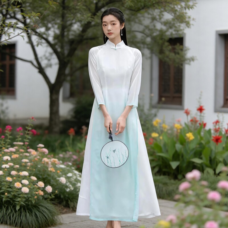 夏季茶服女禅意文艺中国风中式改良旗袍年轻款日常收腰仙气连衣裙