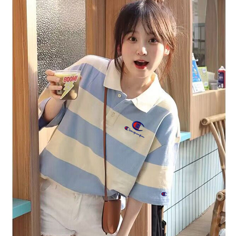 AUTHENTIC BEN CHAMPION T-SHIRT WOMENS SUMMER 2024 NEW TRENDY BRAND STRIPED POLO SHIRT STUDENT LOOSE SMALL MAN TOP