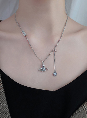 新潮土星球流苏泰银复古项链女 小众设计感ins嘻哈冷淡风锁骨链