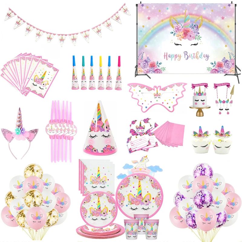 Unicorn Party Supplies Unicorn Tableware Balloons Napkin Cup