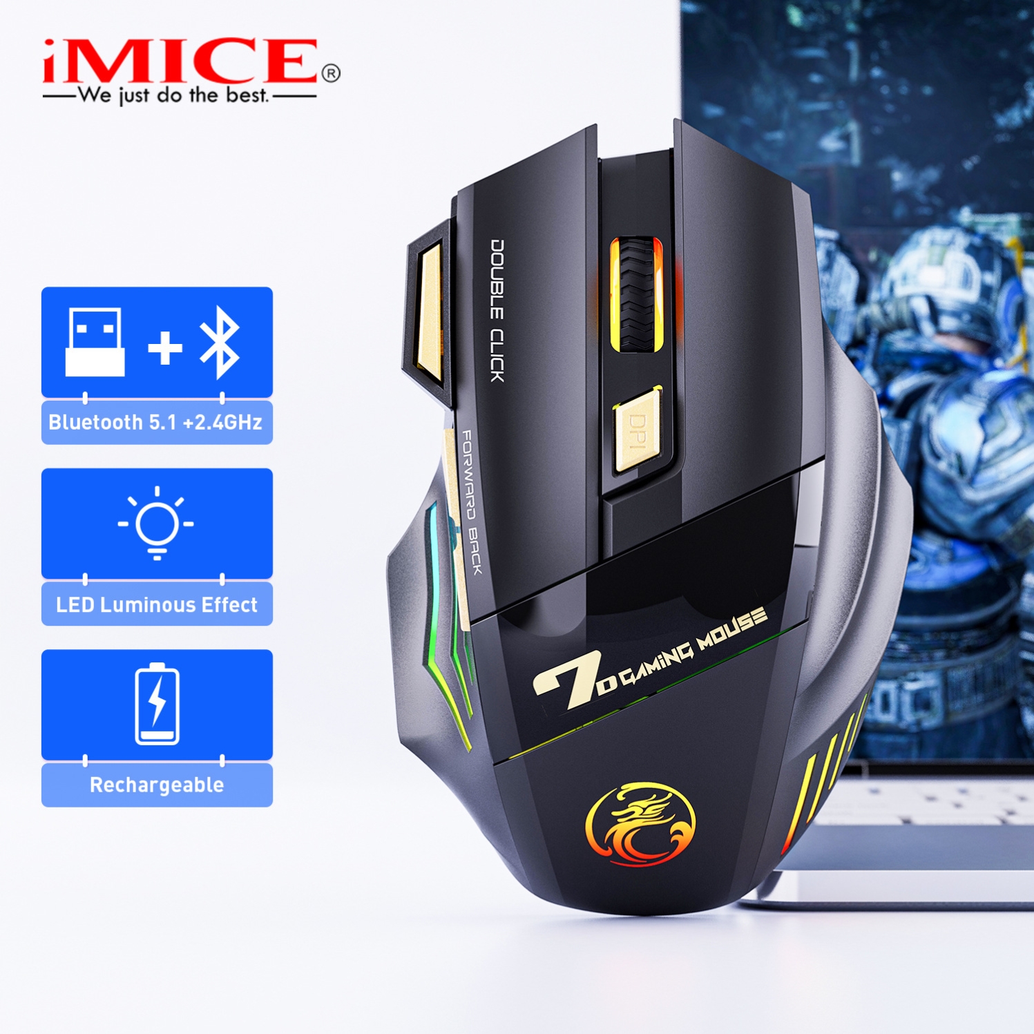 Rechargeable Wireless Mouse Bluetooth Gamer Gaming Mouse鼠标 电脑硬件/显示器/电脑周边 有线鼠标 原图主图