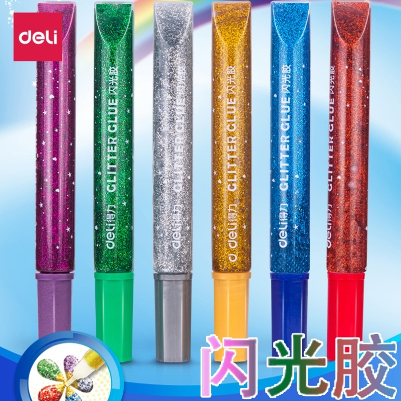得力6pc pens with glitter glue craft kits kindergarten flash