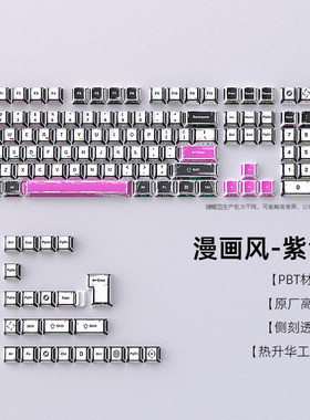 漫画风主题五面热升华键帽原厂高度黑色键帽空格分裂侧刻键帽个性