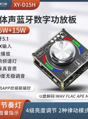 10W15W20W立体声蓝牙音频数字功放板模块音量频谱音乐节奏灯D15H