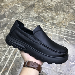 软皮厚底乐福鞋 真皮百搭透气一脚蹬懒人休闲豆豆鞋 潮 2025春季 男鞋