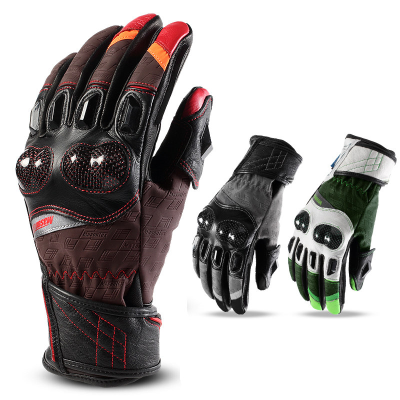冬季男女通用款摩托车防摔手套骑行变色加绒保暖触屏骑士真皮手套