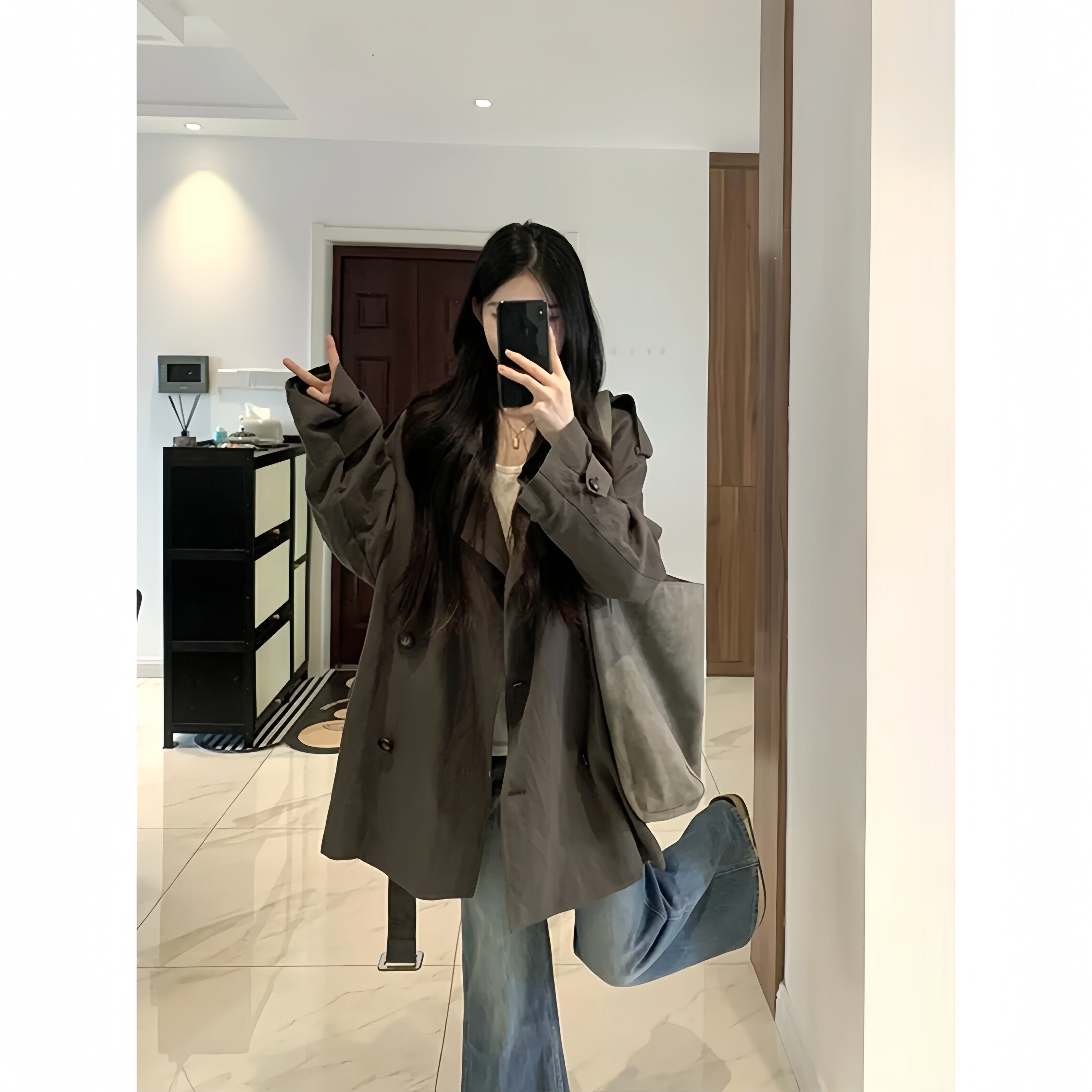 西装领宽松显瘦风衣外套女2026春秋新款小个子时尚高级感韩系中长