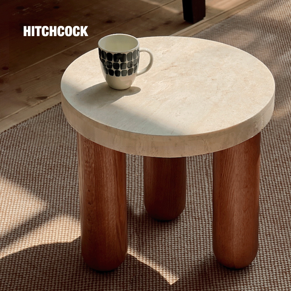 HITCHCOCK Side Table小边桌几简约大理石中古洞石圆形茶几咖啡桌