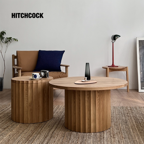 洞石茶几HITCHCOCK实木圆柱侘寂
