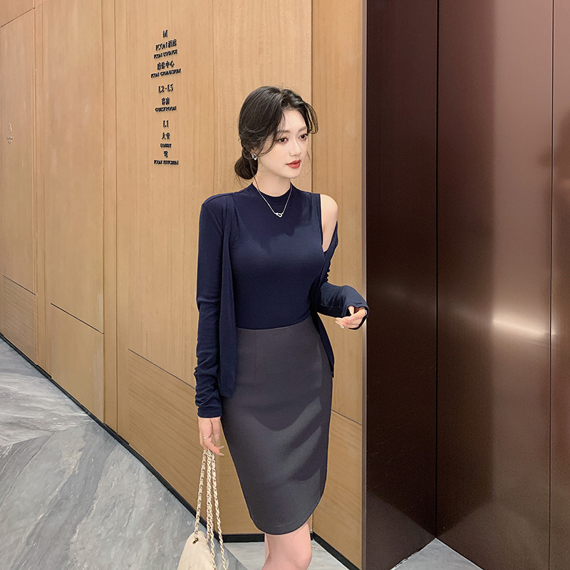 林关关藏青色针织开衫外套两件套女春法式气质高级感韩系短款上衣