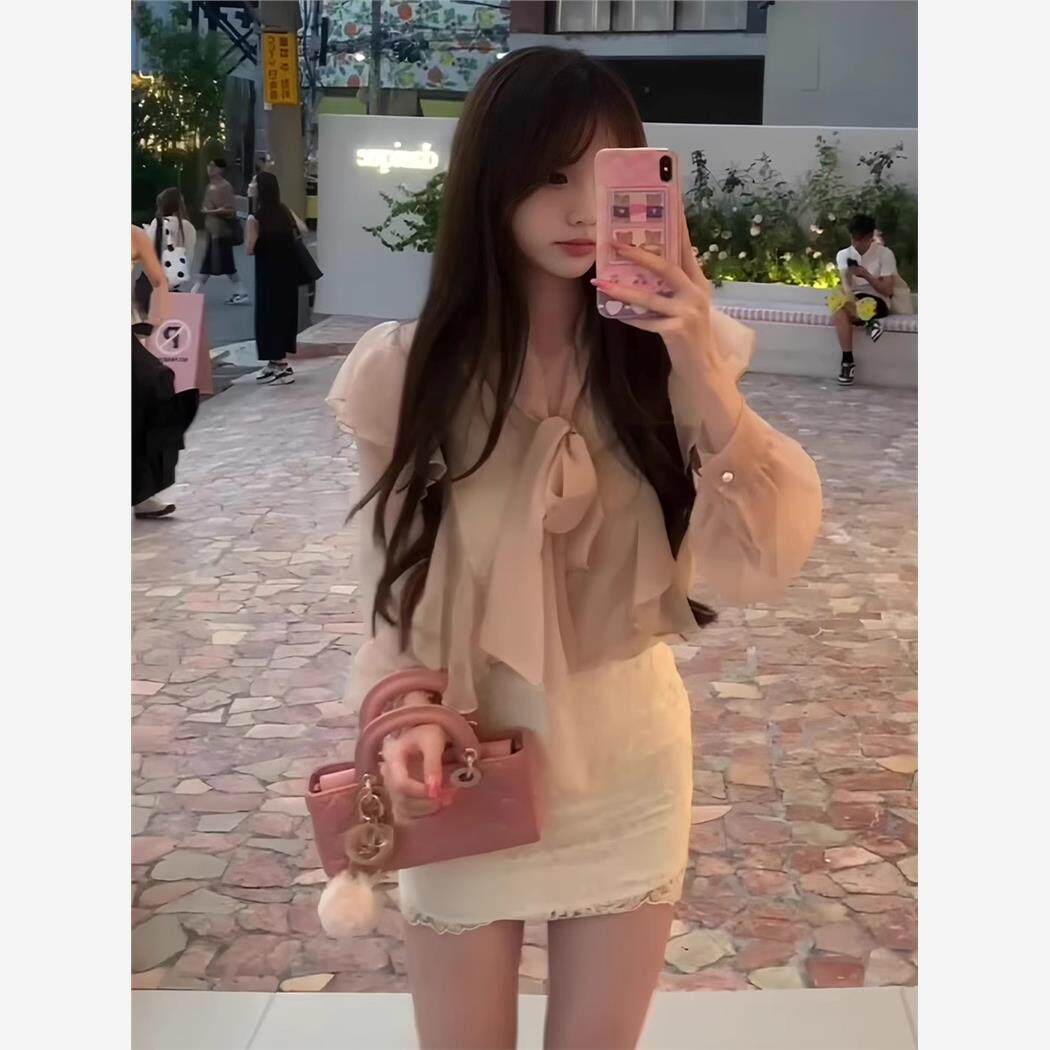 2025新款小清新初秋甜辣风包臀蕾丝短裙女装气质连衣裙子两件套装