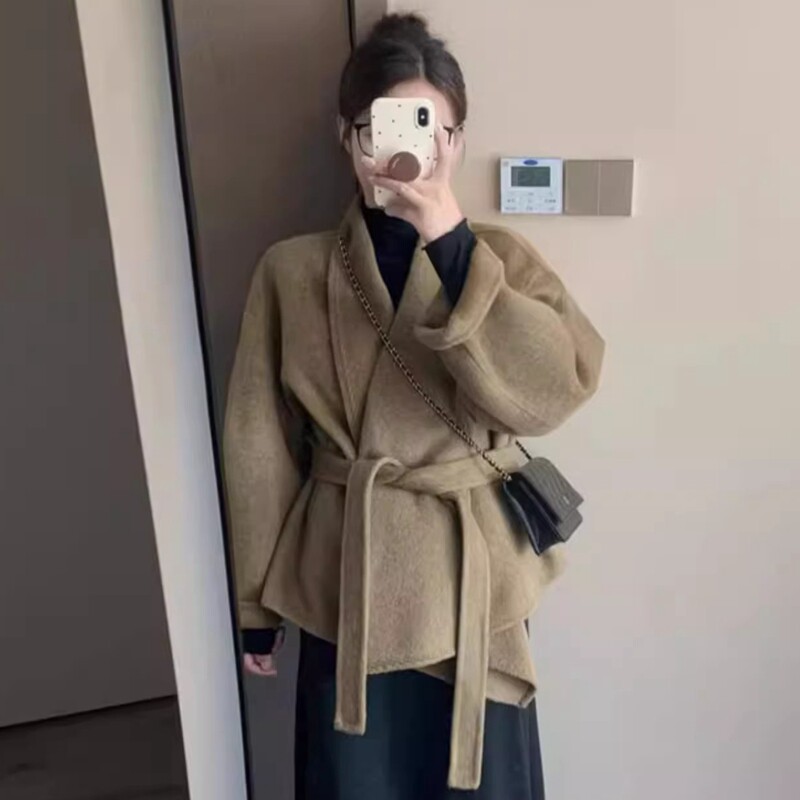 原版质量独特超好看卡其色双面呢毛呢外套