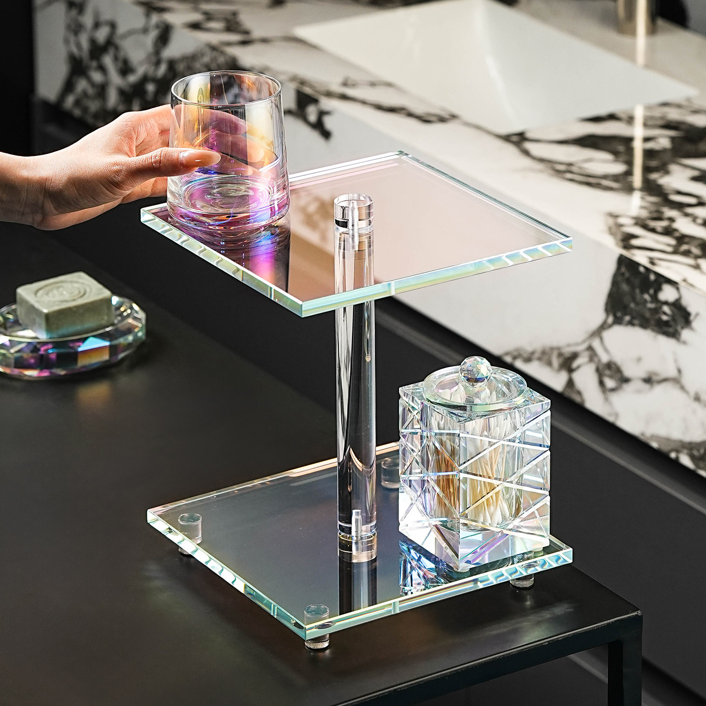 酒店轻奢风水晶玻璃双层置物架卫生间洗漱台面化妆品护肤品收纳架