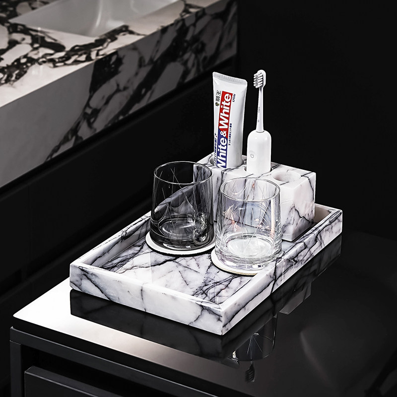 高级感大理石香雪梅电动牙刷置物架轻奢酒店浴室家用漱口杯收纳