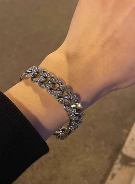 时尚百搭满钻手链女金属链条式爆闪钻石手饰品