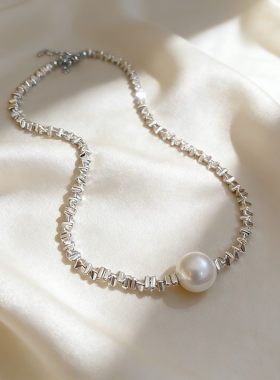 碎银珍珠几何不规则链条项链森系时尚气质锁骨链简约百搭项饰