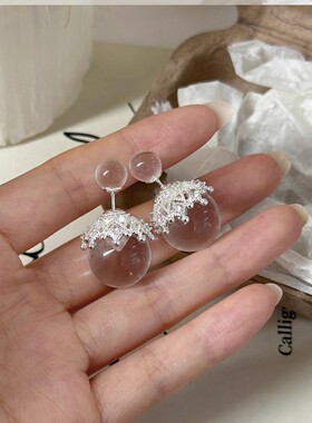 前后两戴皇冠圆球耳环女耳饰轻奢高级感2025新款爆款耳钉小众独特