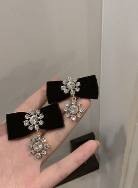 丝绒蝴蝶结耳钉女水钻花朵吊坠百搭饰品
