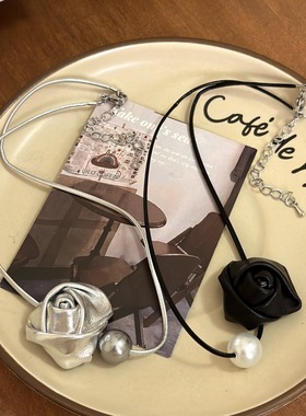 韩版超仙立体玫瑰花苞珍珠项链choker颈链小众甜酷辣妹风锁骨链夏