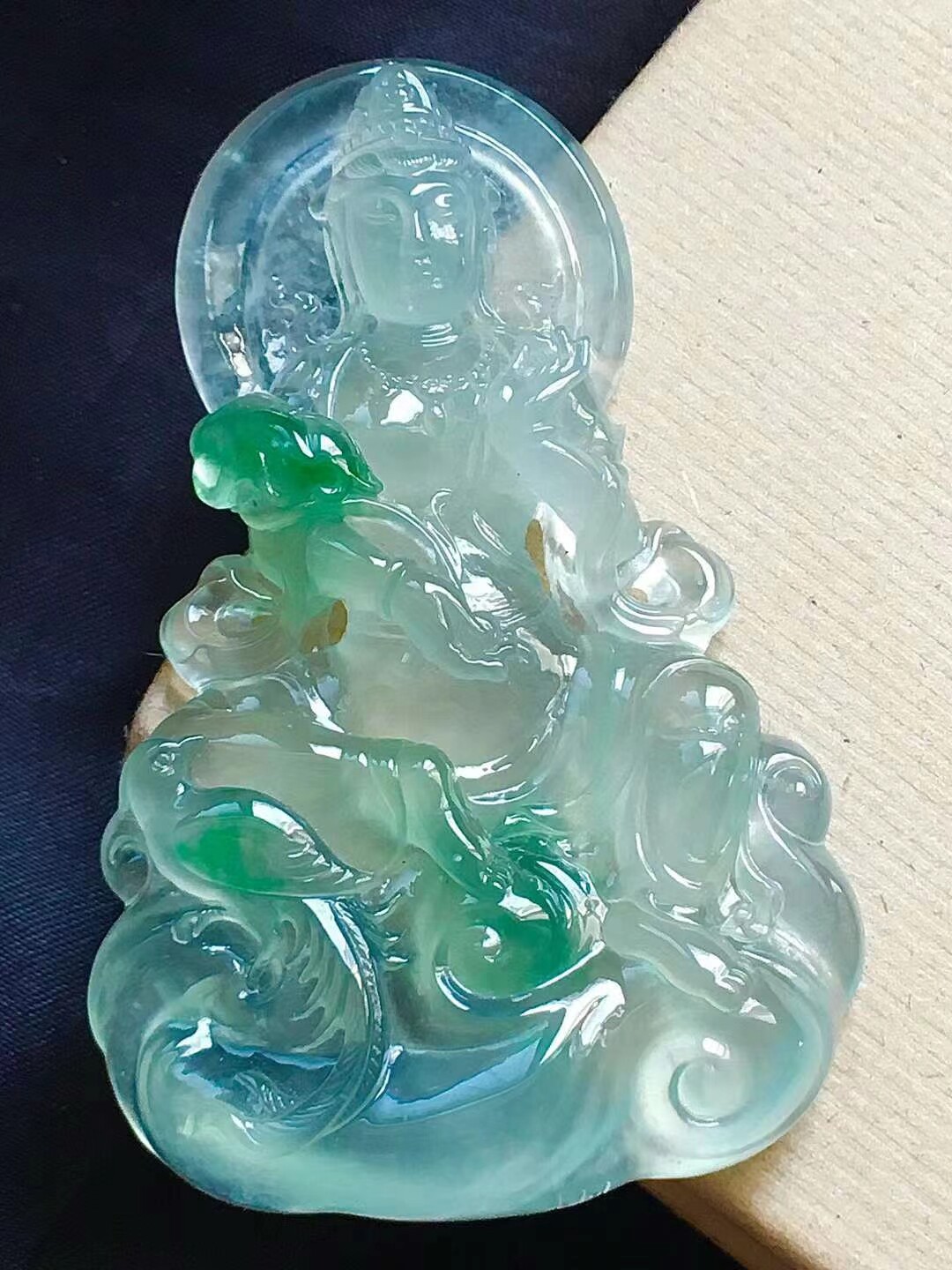 观音度母观音吊坠老坑冰种飘花玉牌项链玉石挂件翡翠处理玉坠