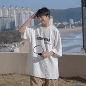 体恤咖啡色短袖 复古字母印花宽松潮牌潮流休闲半袖 t恤男 美式 夏季