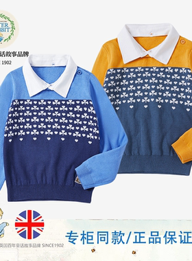 专柜正品男童春秋冬圆领黄色衬衫毛衣纯棉比得兔针织线衫英伦风