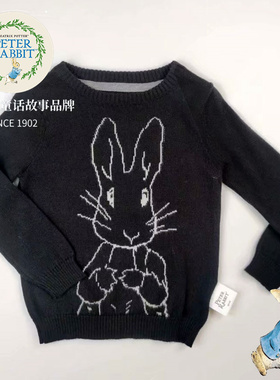 男童小童宝宝春秋冬款纯棉保暖比得兔针织时尚圆领黑色红色毛衣