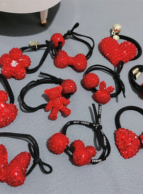 本命年新年红色发绳女高级感小熊兔子头绳2023年新款爱心发圈皮筋