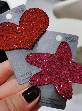 新年本命年红色水钻爱心后脑勺气质侧边发夹 精致日韩网红新款
