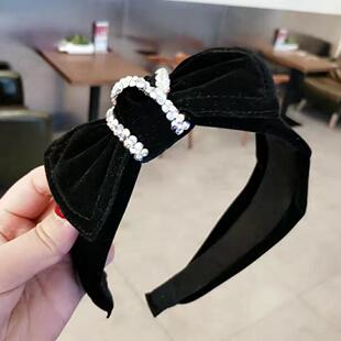 韩版高档气质金丝绒大绒闪亮奥登水钻蝴蝶结宽发箍发卡头饰发饰品