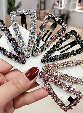 韩版抖音网红奥登钻捷克钻彩钻三角形ＢＢ夹掰夹子边夹留海夹发饰